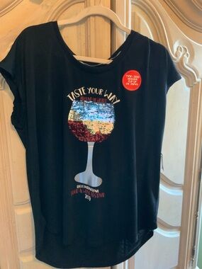 Disney Parks Black Short-Sleeve Tee with Reversible Sequin Wine Glass Graphic